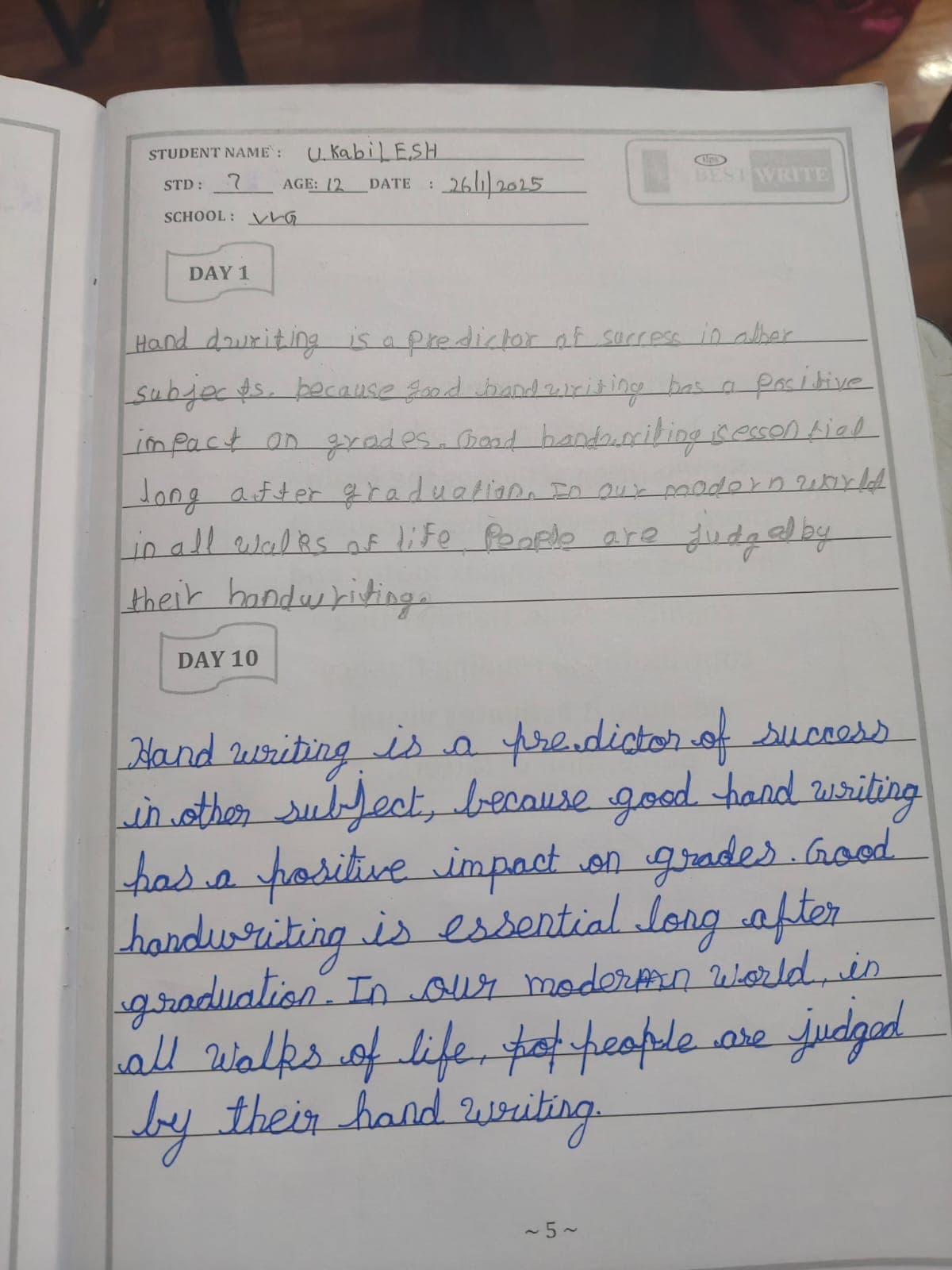 Handwriting sample 5
