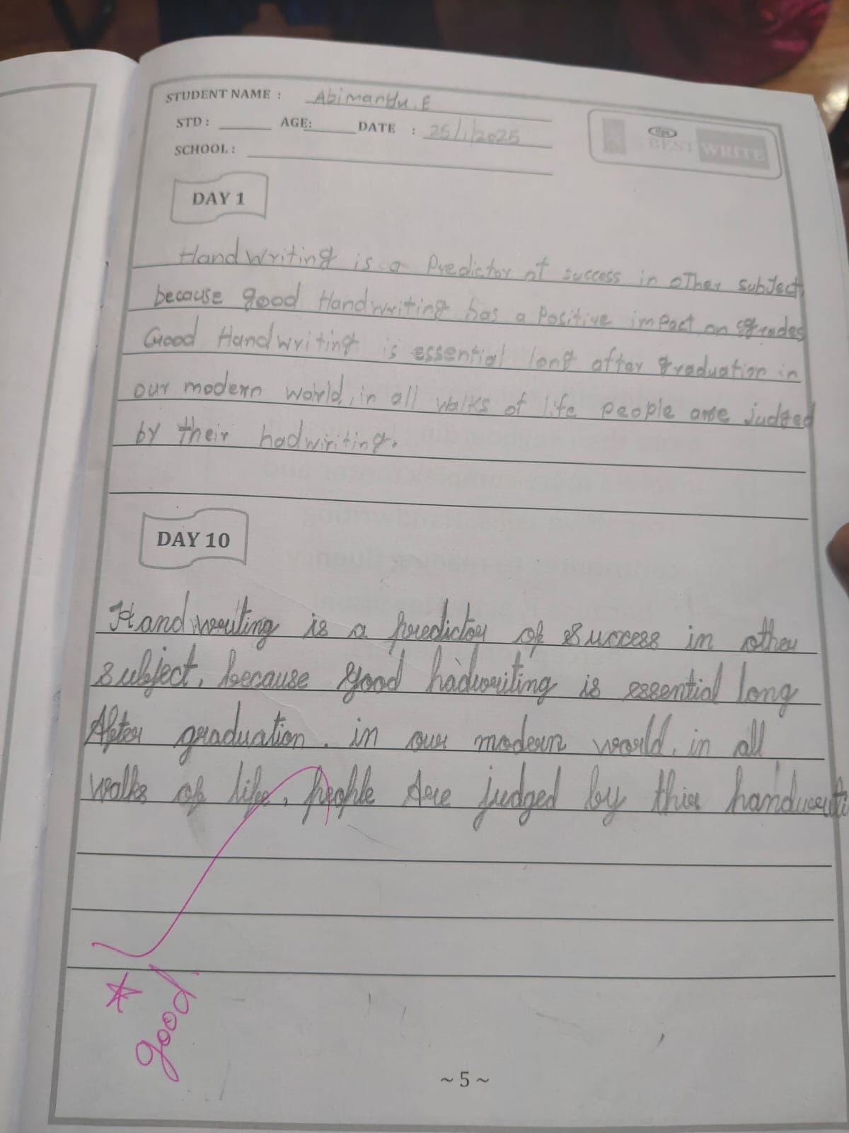 Handwriting sample by Priya - English Cursive